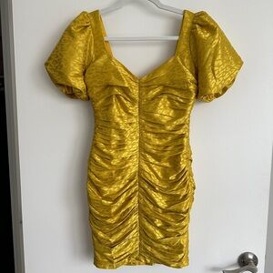 Adelyn Rae Nissa Ruched Mini Dress in Yellow | Size Small
